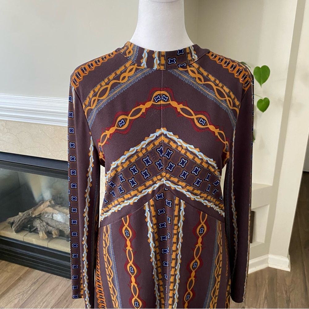 Free People Brown Patterned Long Sleeve Mini Dress - Picture 5 of 11